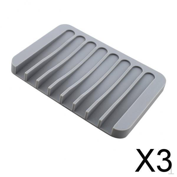 3x Comb Drain Soap Dishes Holder Silicone Anti-slip Rack for Kitchen/Counter Top, Keep Bars