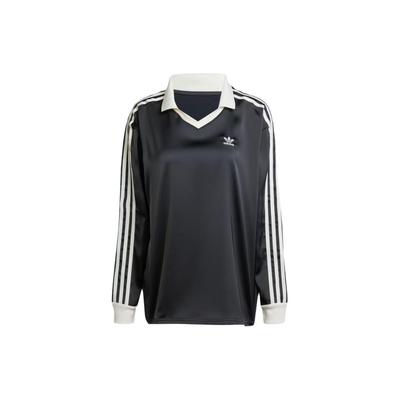 Striped Satin Long-Sleeve Print T-Shirt Women Tops Black IR6099