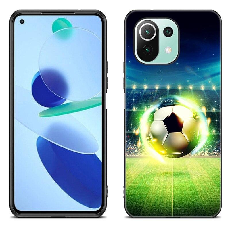 Fire Football Soccer Ball Case For Xiaomi Mi 11 Lite NE 11i 10T 11T Pro A2 A3 Lite POCO F3 M3 M4 C31 X3 Pro NFC GT Black Cover