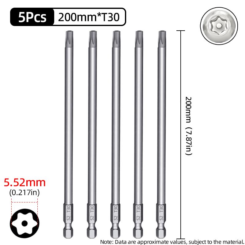200mm Torx Screwdriver Bits Magnetic Hollow Plum Blossom Head S2 Steel Security Bit T6-T40 1/4'' Hex Shank Hand Power Tools
