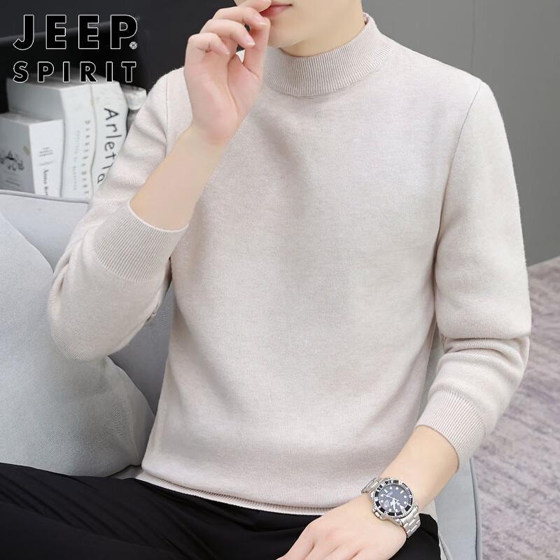 JEEP SPIRIT Men's Half-High Collar Integrated Fleece Sweater