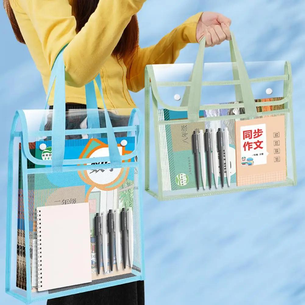 Expandable Transparent Plastic File Folder Waterproof A4 Letter Size File Pouch Portable Documents Tote Bag for Office School