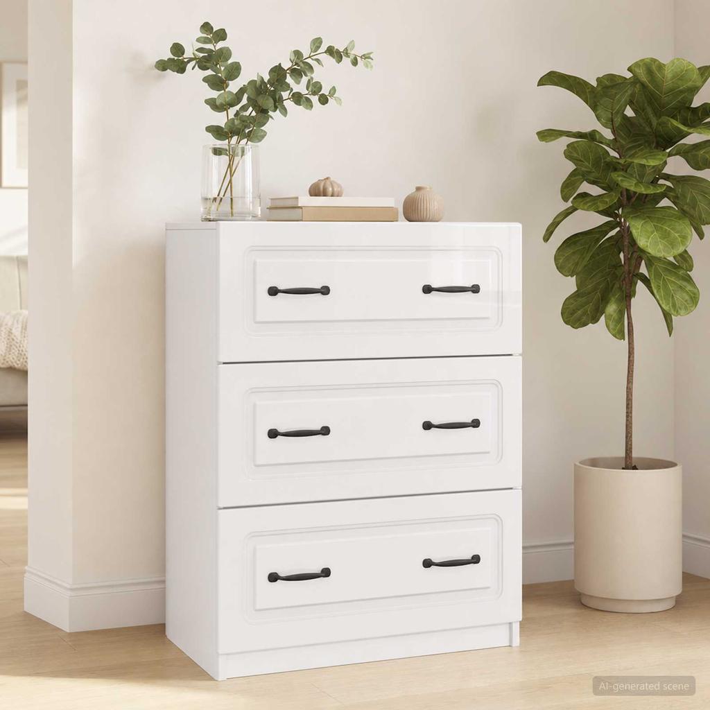 High Gloss White Drawer Cabinet 66 x 34.5 x 87 cm