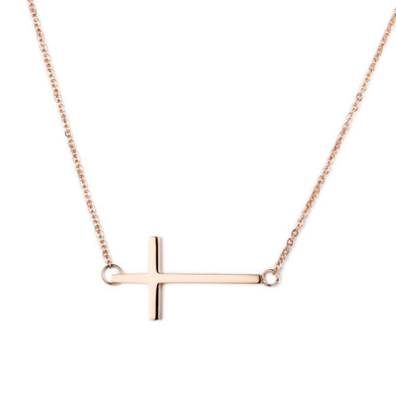 PANJBJ S925 Sterling Silver Korean Personality Glossy Cross Necklace Ladies Simple And Versatile Pendant Chain NecklacePANJBJ