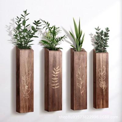 Lot de 2 Jardinières Murales d'Intérieur en Bois Décoration Murale Moderne Vase à Fleurs en Bois de Pin Plantes Séchées et Verdure Jardinière Murale à Suspendre