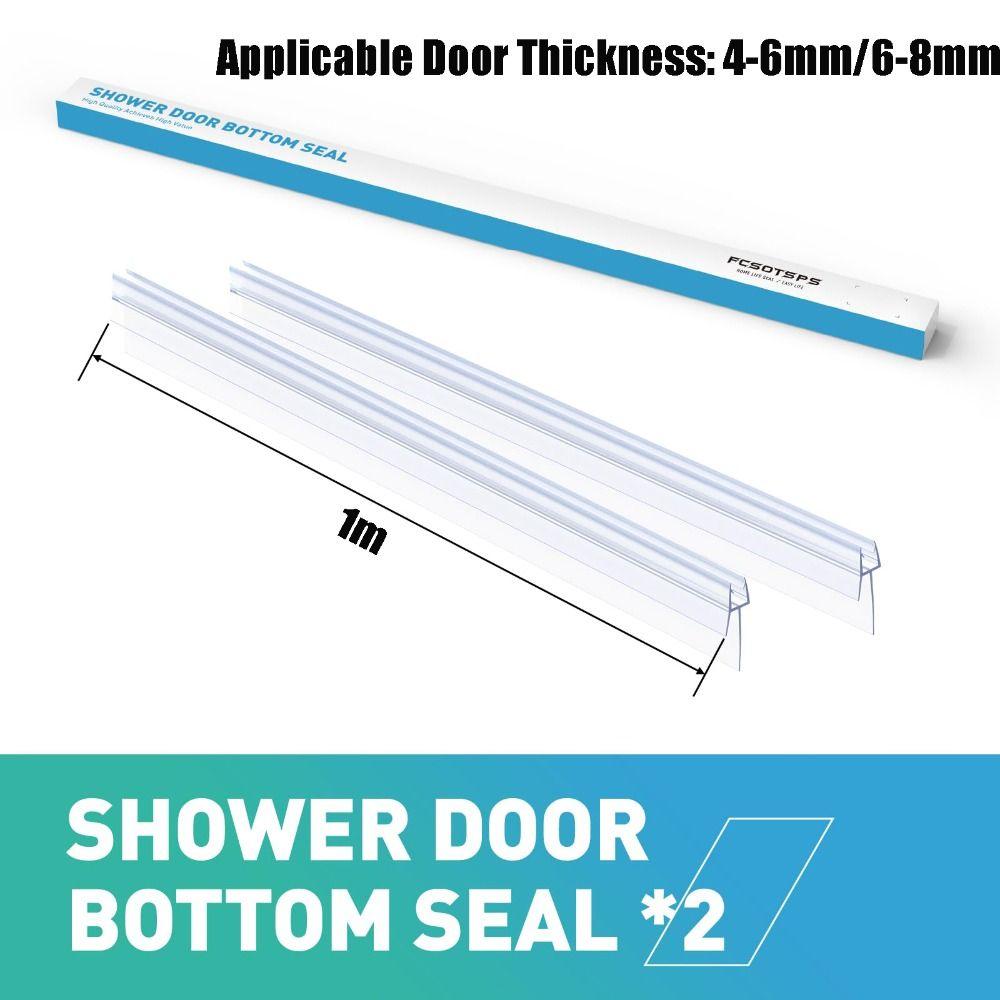 2Pcs Durable 1m Shower Door Bottom Seal Clear PVC Adhesive-Free Frameless Shower Door Seal Waterproof Glass Seal Strip Bathroom