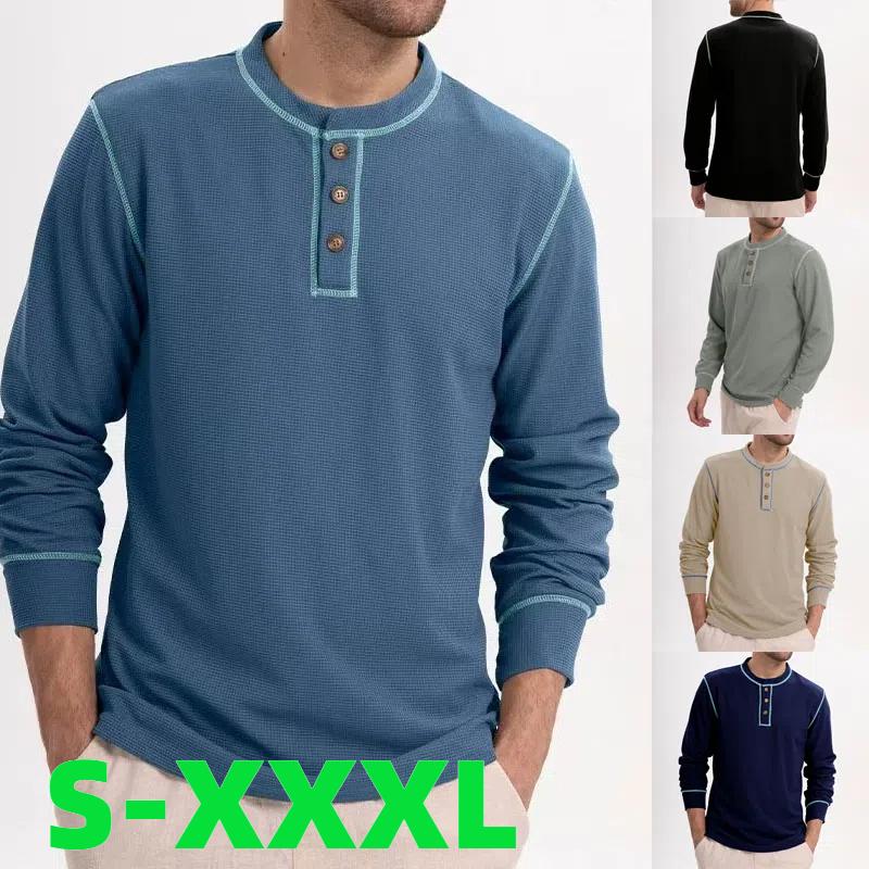 

Мужская летняя футболка Henley, повседневная, с коротким рукавом, в европейском стиле, с круглым вырезом XXXL чёрный