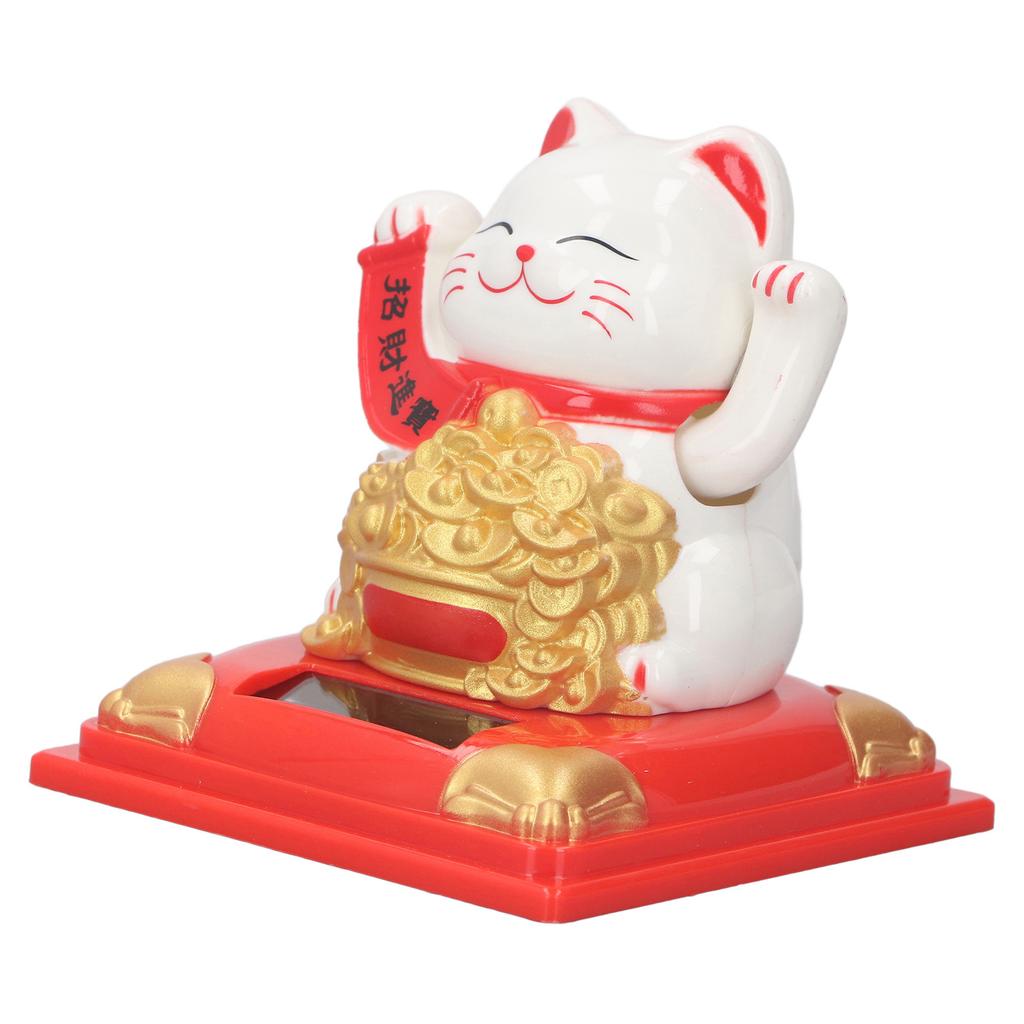 Cat Decoration Solar Power Arm Waving Fortune Cat Decorative Wealth Welcoming Cat Ornament for Car
