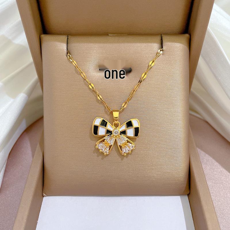 Titanium Steel Micro-Inlaid Gold Plated Women's Lucky Bead Necklace - Trendy Clavicle Chain Accessory
