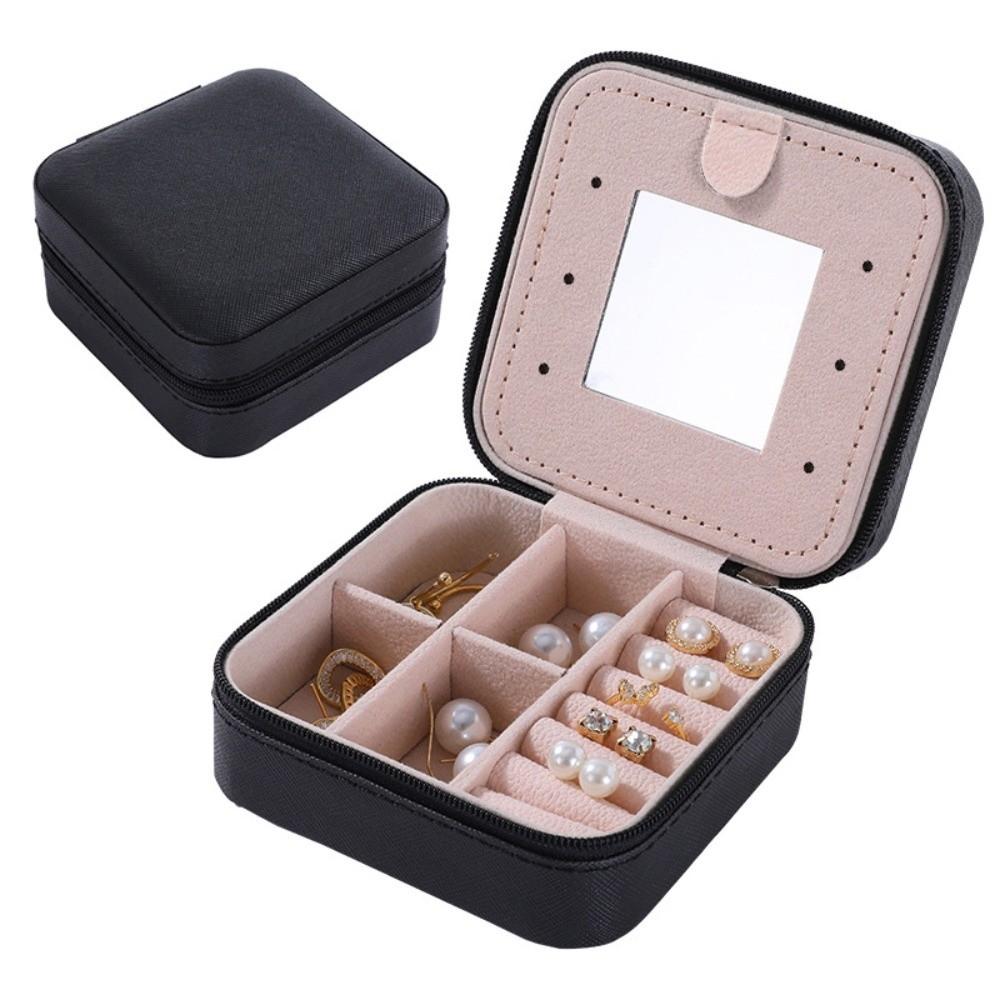 Earrings Storage Multifunctional Jewelry Storage Case With Mirror Leather Jewelry Box Portable Elegant Jewel Holder Travel Use