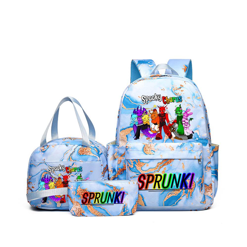 New Printed Rhythm Box Student School Bag Three-piece Casual Sprunki Backpack Crossbody Bag Pencil Bag D