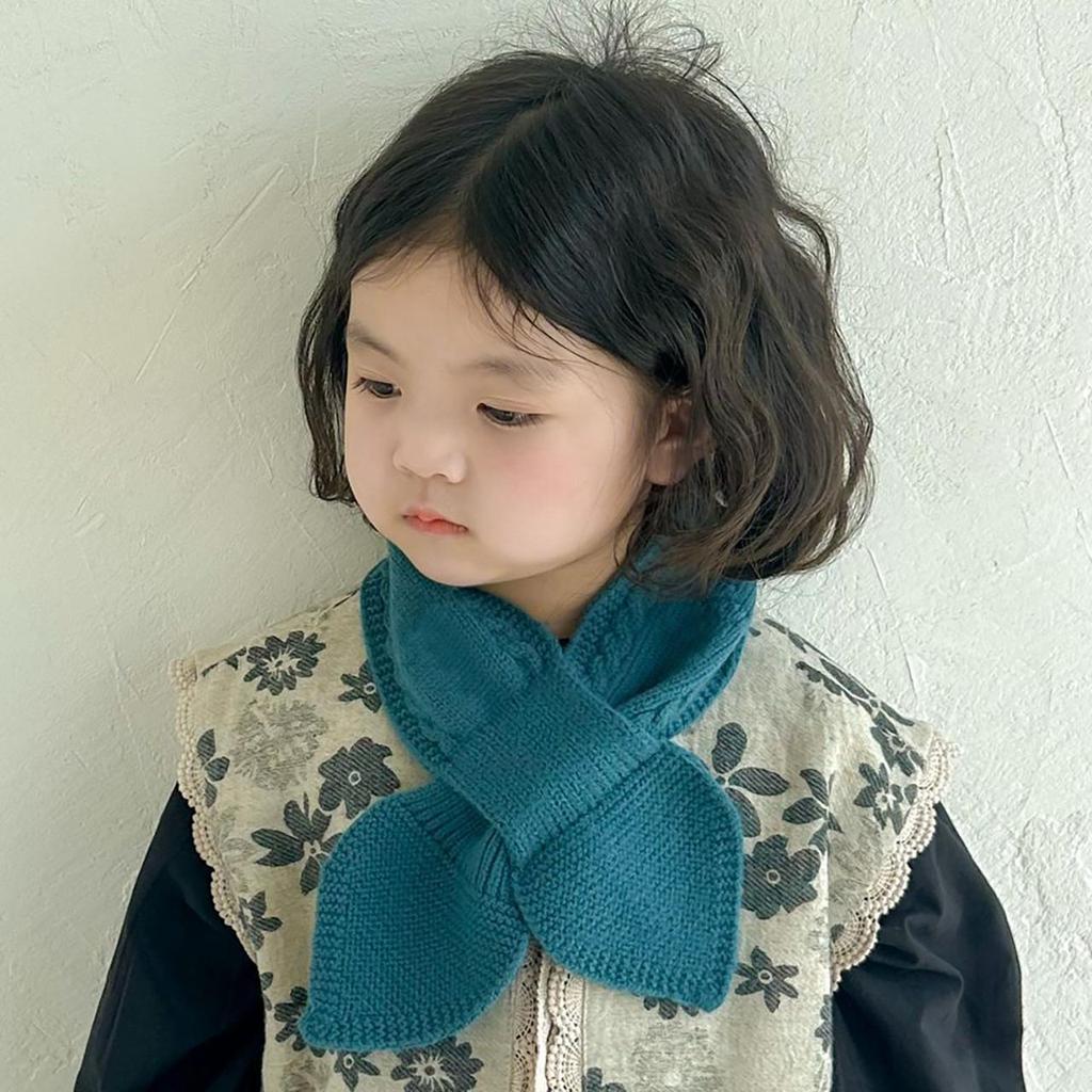 Kids Winter Warm Scarves Children Girl Woolen Knit Short Cross Neck Covers Snood Solid Color Outdoor Windproof Neckerchief