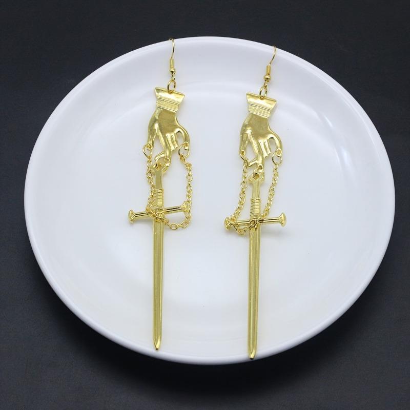Gothic Punk Earrings For Women Swords Hand Earrings Statement Gothic Medieval Witch Mysterious Female Gift Halloween Jewelry