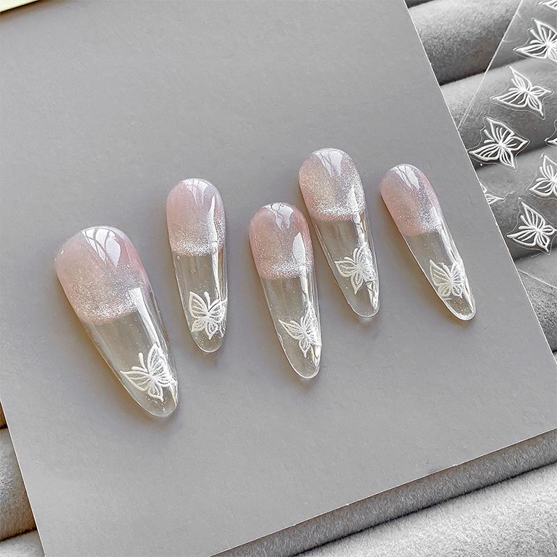 

Сияющая ракушка маленькая белая бабочка наклейки для ногтей 3D дизайн ногтей украшения наклейки для маникюра своими руками