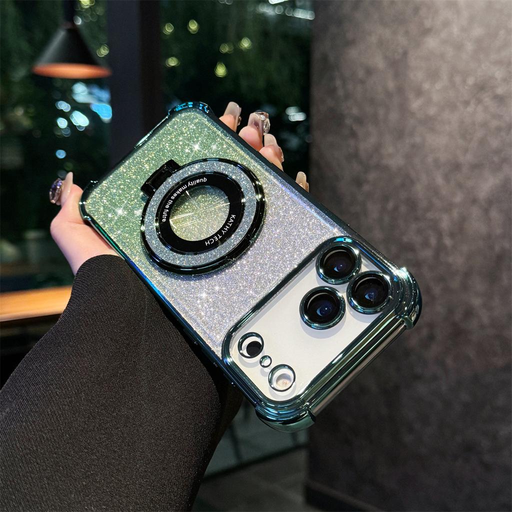 For Apple 17promax Acrylic Phone Case Electroplating Four Corner Anti Drop for IPhone 16 with Magnifier Bracket