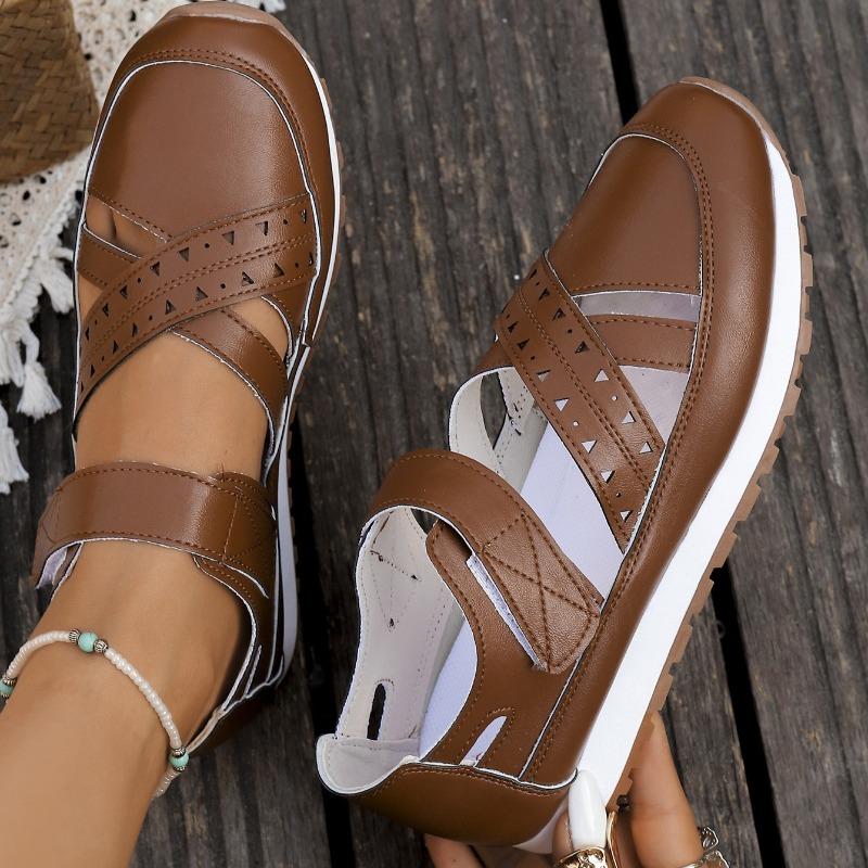 Summer Wedge Sandals with Wide Straps Open Back Sheer Fabric Large Size Platform Thick Sole Thick Heel Velcro Fastening