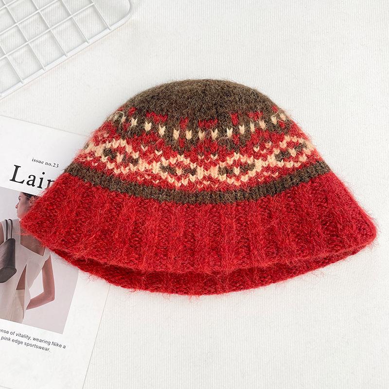 Wool hat Women's autumn and winter thickened warm knitted hat Big head circumference shows small washbasin hat Fashion versatile wool hat