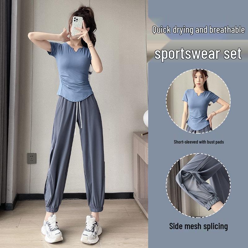 Women's 2025 Quick-Dry Sportswear Set: Summer Running & Yoga Outfit with Sun Protection