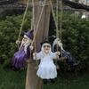 Ghost and Witch Pendant Set: Black-Clad Ghost Swing, White-Clad Ghost with Cat, Purple-Clad Witch for Courtyard & Garden Decor