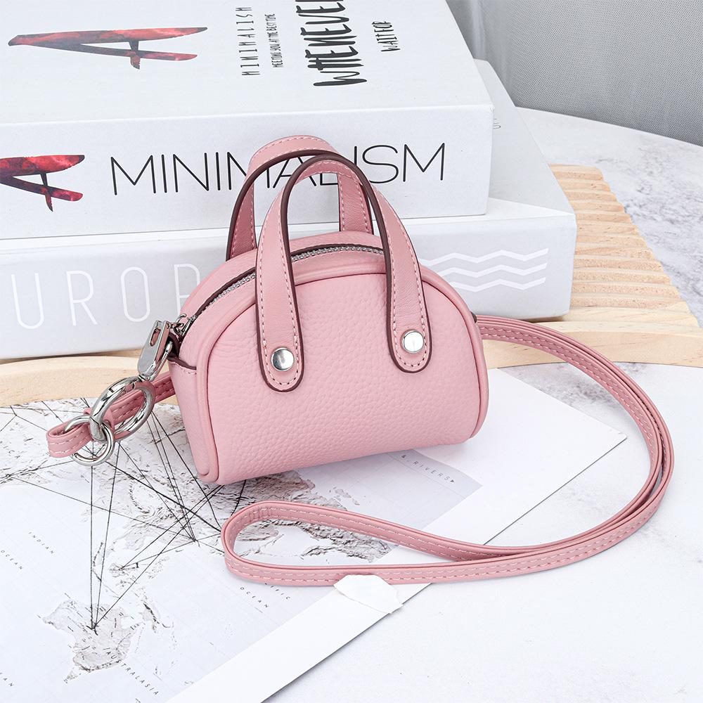 Genuine Leather Mini Lanyard Coin Purse - Ladies Bowling Style Lipstick Storage Bag