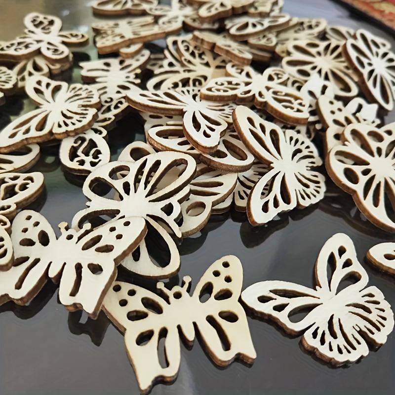 50pcs Laser Cut Butterfly Decoration, Hollow Unfinished Wood Decoration, DIY Painting Graffiti Ornaments, Wooden Craft