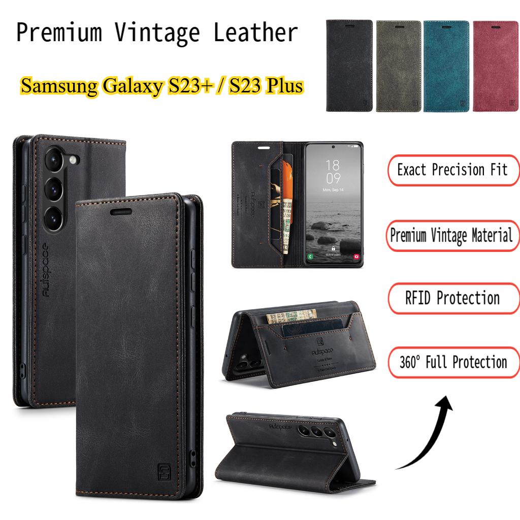 Premium Vintage Leather Wallet Case for Samsung Galaxy S23+ / S23 Plus- Flip Cover with Card Slots, Shockproof Retro Style (4 Colors)