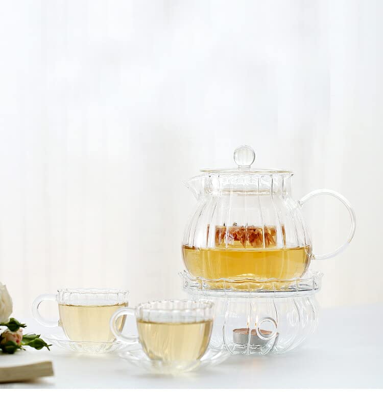 IwaiLoft Soothing Heat-Resistant Glass Teapot with Strainer, Tea for Two, Glass Teapot for Black Tea, Fruit, Leaf, Flower, and Craft Teas, Half