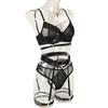 TOOXIKA Women's Lace Sexy Lingerie Sexy Perspective Mesh Temptation With Leg Ring Four-piece Set