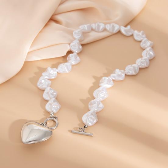 Heart Pendant Necklace Irregular Faux Pearls Clavicle Necklace Bracelet Chunky Choker Necklace Romantic Jewelry Gift for Her