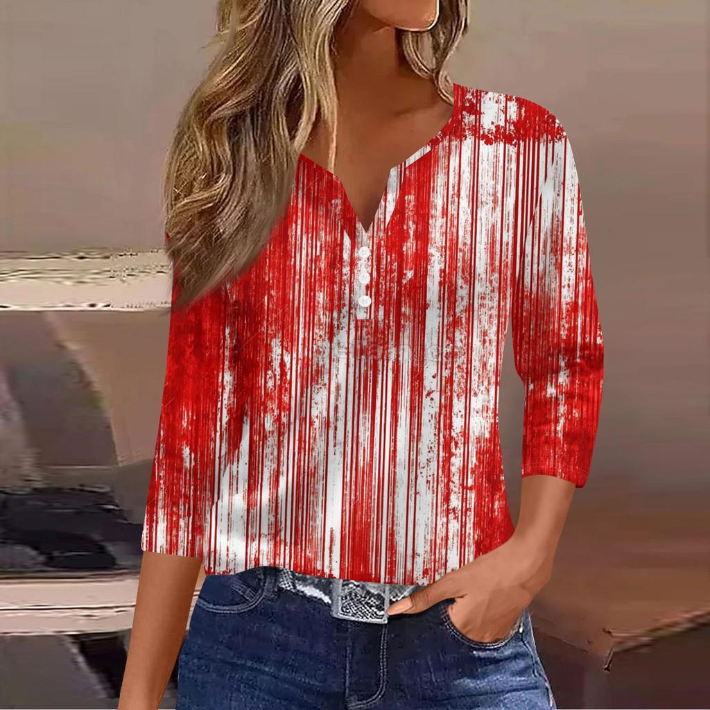 Damen Lässige Mode V-Ausschnitt Locker Vielseitig Halloween-Print Dreiviertelarm Oberteil