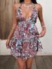 Women's 2026 Summer Bohemian Geometric Print Backless Spaghetti Strap Dress