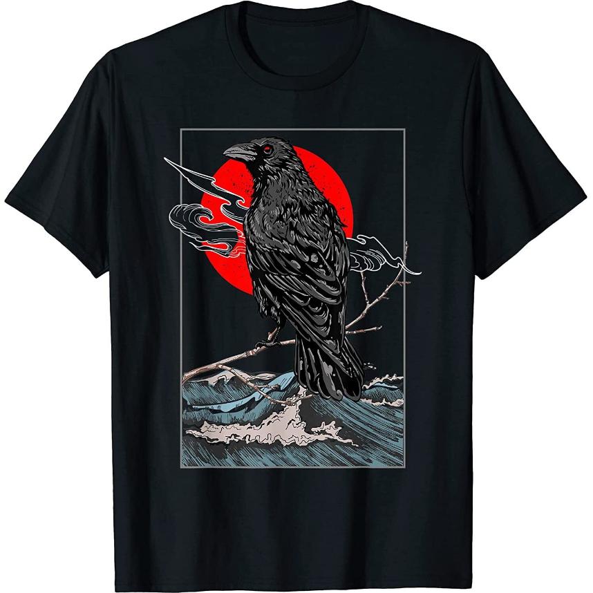 Red Moon Raven Graphic Black Crow T Shirt XXL
