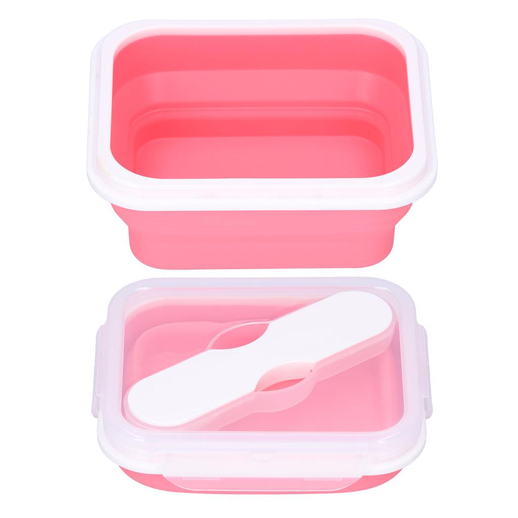 Silicone Insulation Box Portable Lunch Box with Integrated Fork Spoon for Office SchoolPink 600ML