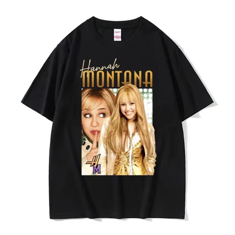 Y2K T-Shirt Streetwear Sommer Hannah Montana Logo T-Shirt Unisex Damen Lässig Kurzarm T-Shirt Unisex Mode Ästhetik Trend