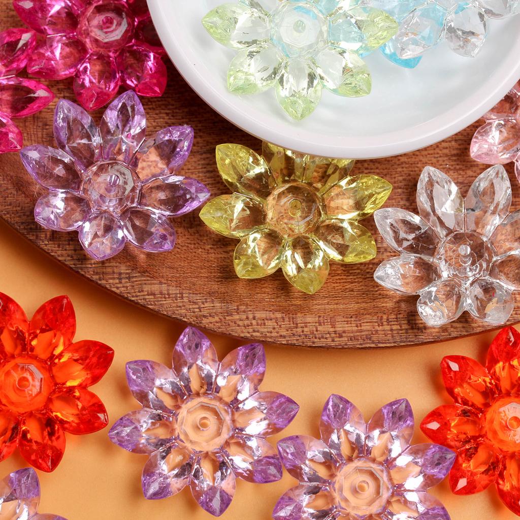 500g 31mm About 155pcs For Bracelet Earring Making Lotus Flower Loose Beads DIY Jewelry Accessories Acrylic Crystal Transparent