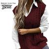 Knitted Waistcoat Pure Color Sleeveless Sweater Vest Warm Trendy Women Twist for Daily Wear Top
