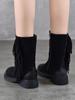 Johnature Retro Tassel Mid Heeled Women's Boots Genuine Leather Round Toe Versatile Mid-calf Boots