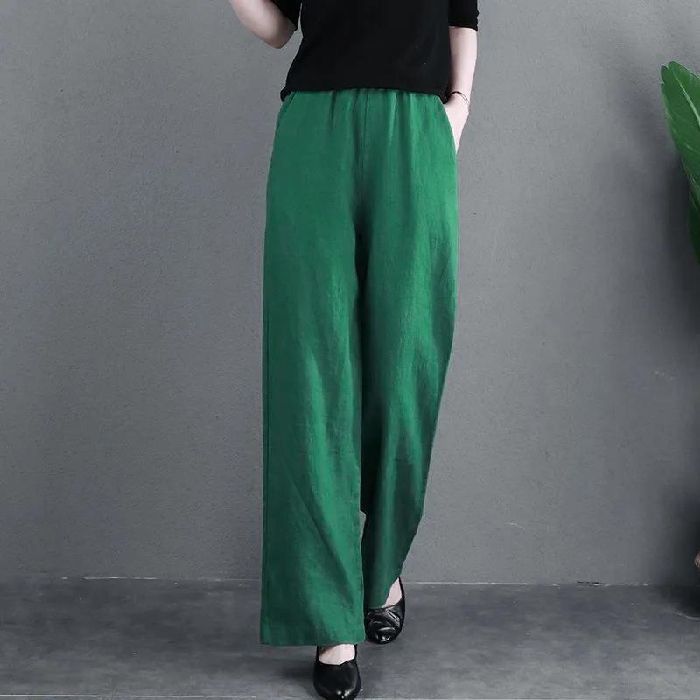 Wide-leg Pants for For Women In Spring and Summer Literary Large Size Elastic Waist Slimming Drape Straight Pants Solid Color Versatile Casual