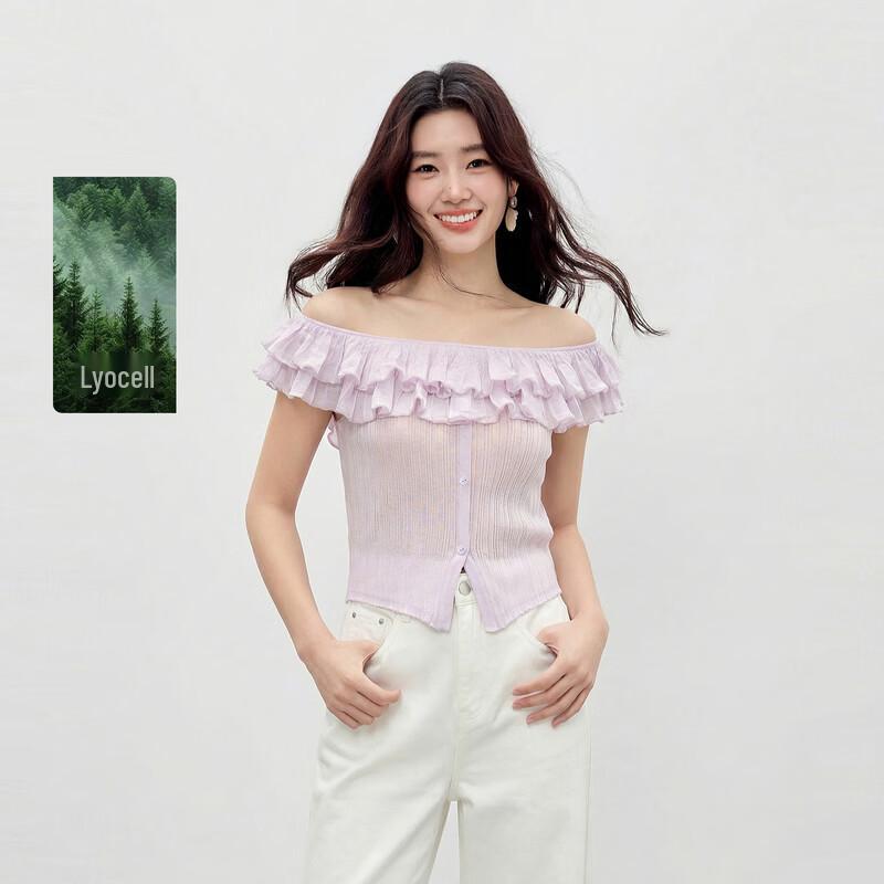 Women s Lyocell Ruffle Off-Shoulder Knit Top M