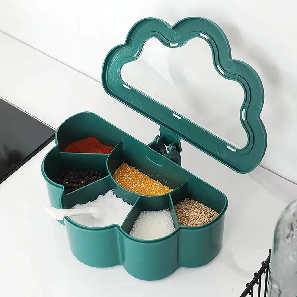 6 Grids Seasoning Box with Clear Lid Multifunctional Space Saving Handheld Seasoning Box with 6 Scoo