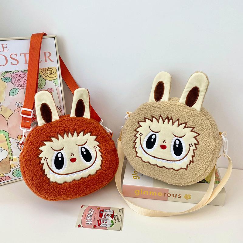 Roztomilá kreslená postavička crossbody messenger taška plyšová se zapínáním na zip jednobarevná taška přes rameno, plyšová crossbody peněženka na mince