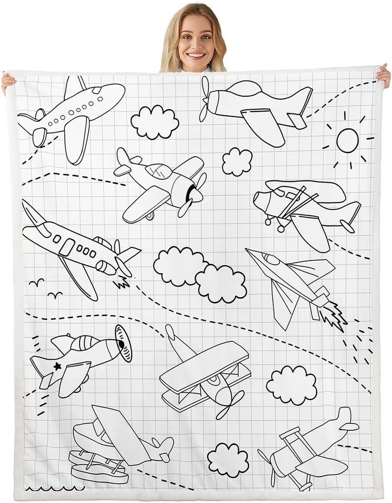 Airplane Pattern Blanket Soft Fleece Throw Kids Room Decor Aviation Theme Baby Gift Home Decoration