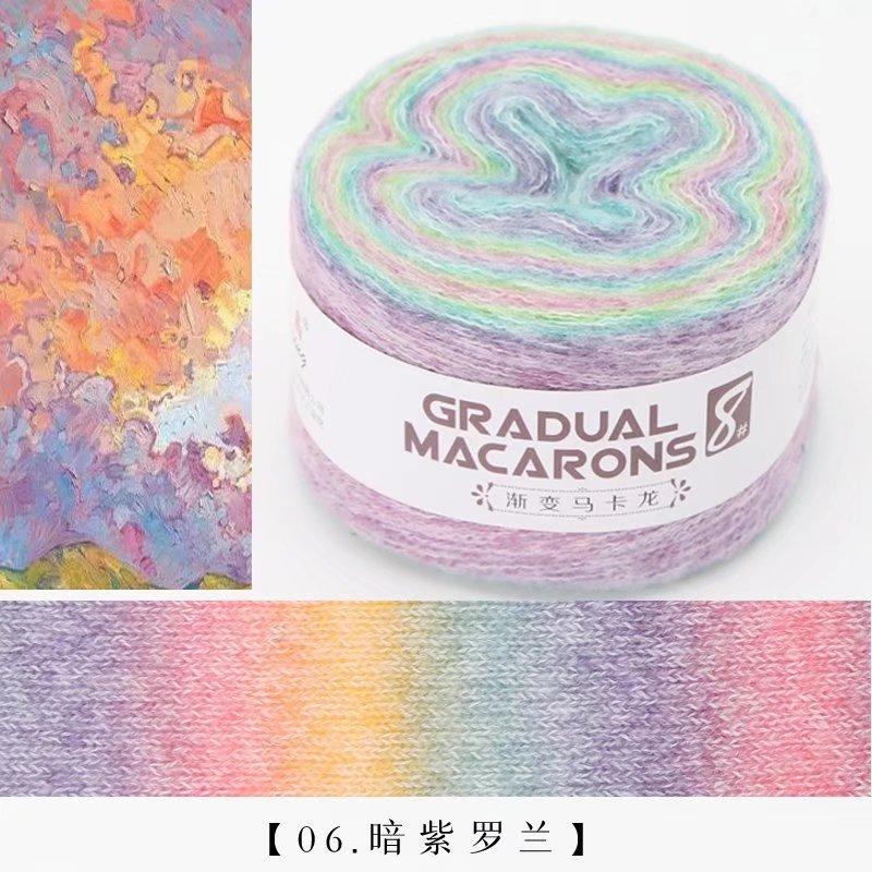 100g/roll Macaron Rainbow Section Dyed Yarn Mohair Blend Hand Woven Crochet Baby Sweater Outer Scarf Cake Thread Soft Fluffy
