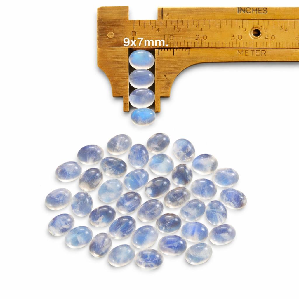 Natural Rainbow Moonstone Oval Cabochon – 9x7 mm Smooth Flat Back Gemstone for Jewelry Making
