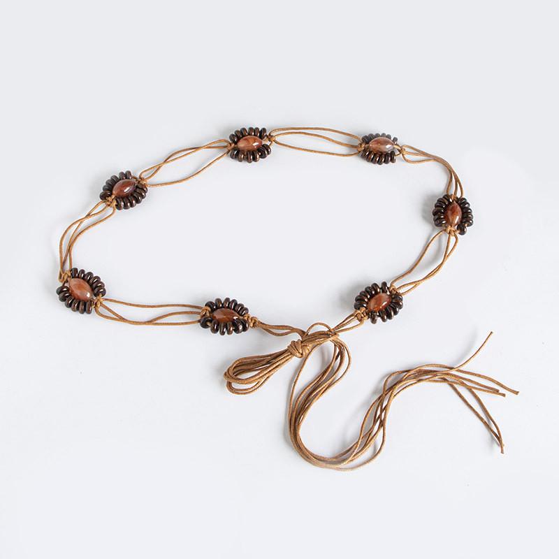 Bohemian Woven Waist Belt Crafted From Cotton Linen Material With Tie Closure For Casual Outfits