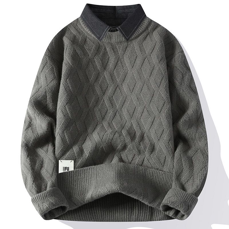 Men's Round Neck Sweater, Thickened and Warm Knitwear, Trendy Casual Versatile Loose Top for Men