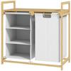 Laundry Basket with Laundry Bag, Fabric Drawer, Bamboo, 70x36x70 cm, White/Wood