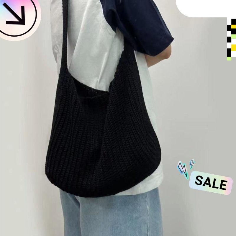 Knitted Shoulder Tote Bag for Women - Woven Commuter Casual Shopping Bag with Large Capacity