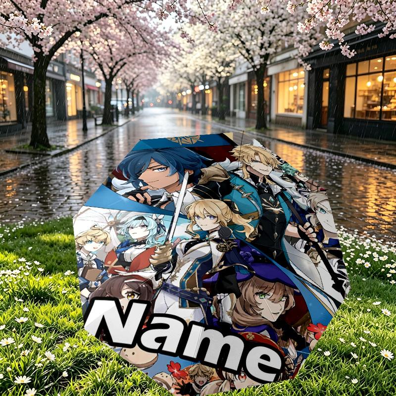 Custom Name Personalized Genshin Impact Print Umbrella, Auto Open Close, 8‑Rib Sturdy Frame, Commute Camping Hiking Use, Birthday Gift