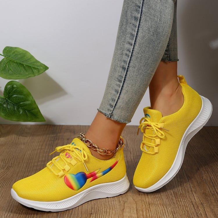 Summer platform casual knitted sneakers women's lace-up rainbow low-top running shoes single shoes